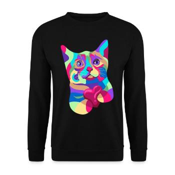 Katze Herz Aquarell Kunst - Unisex Pullover - Schwarz - Vorne - Alina (178cm) & Michal (187cm)