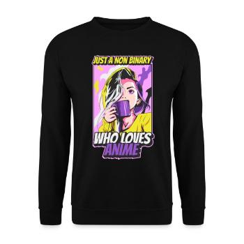 Lustiges nicht-binäres Anime-Mädchen Nur ein nicht - Unisex Pullover - Schwarz - Vorne - Alina (178cm) & Michal (187cm)