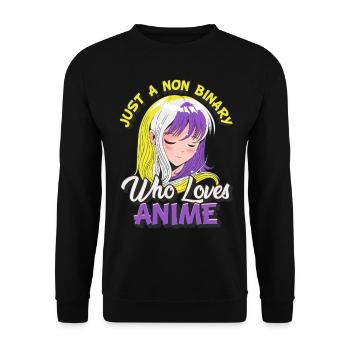 Non-binary anime girl Just a non-binary, - Unisex Sweatshirt - black - Front - Alina (178cm) & Michal (187cm)