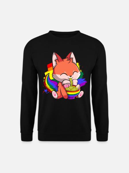 Gay Pride Kawaii Fuchs Ramen Nudeln Regenbogen Fla - Unisex Pullover - Schwarz