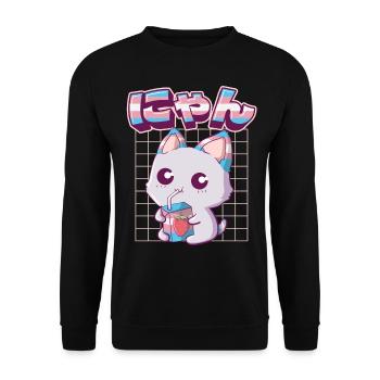 Transgender Stolz Kawaii Katze Erdbeermilch Trans - Unisex Pullover - Schwarz - Vorne - Alina (178cm) & Michal (187cm)