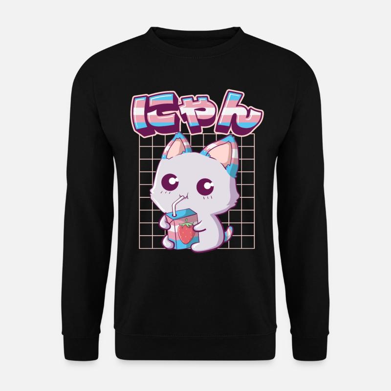 Transgender Stolz Kawaii Katze Erdbeermilch Trans - Unisex Pullover - Schwarz