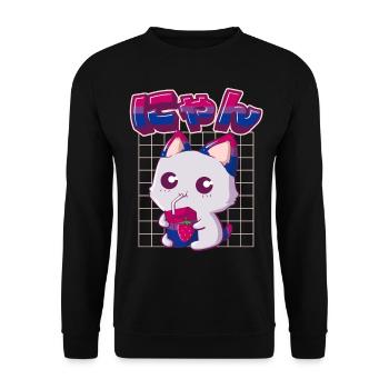Bisexual Pride Bi Kawaii Cat Strawberry Milk Bisex - Sweat-shirt Unisexe - noir - Devant - Alina (178cm) & Michal (187cm)