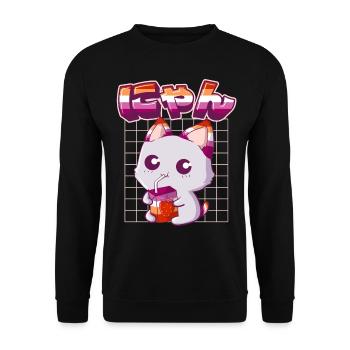 Lesbian Pride Gay Kawaii Cat Fraise - Sweat-shirt Unisexe - noir - Devant - Alina (178cm) & Michal (187cm)