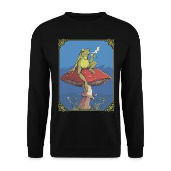 Cottagecore Ästhetischer Frosch-Pilz-Tee Goblincor - Unisex Pullover - Schwarz - Vorne - Alina (178cm) & Michal (187cm)