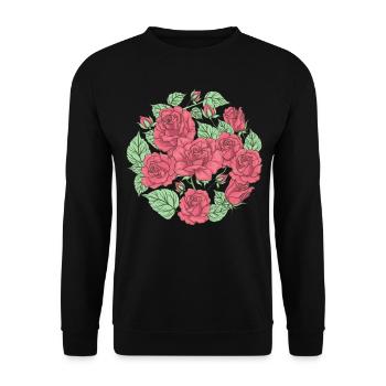 Bloomcore Ästhetische rote Rosen Flowercore Cottag - Unisex Pullover - Schwarz - Vorne - Alina (178cm) & Michal (187cm)