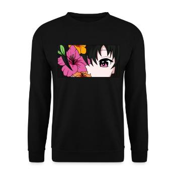 Bloomcore Aesthetic Anime Girl Eyes Flower Co - Unisex Sweatshirt - black - Front - Alina (178cm) & Michal (187cm)