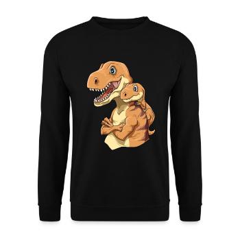 Starker Dino mit Dinosaurier Kind - Unisex Pullover - Schwarz - Vorne - Alina (178cm) & Michal (187cm)