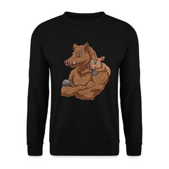Wildschwein Vatertag Papa Vater und Baby - Unisex Pullover - Schwarz - Vorne - Alina (178cm) & Michal (187cm)