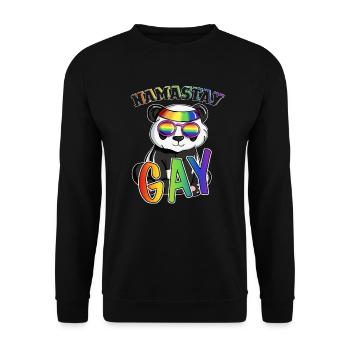 Rainbow Namastay Gay Yoga Meditator Illustration - Unisex Pullover - Schwarz - Vorne - Alina (178cm) & Michal (187cm)