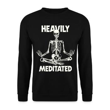 Heavily Meditated Skeleton Yogi Trendy Graphic - Unisex Pullover - Schwarz - Vorne - Alina (178cm) & Michal (187cm)