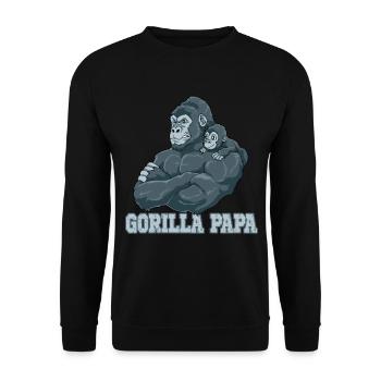 Gorilla Papa Vater und Baby Papa Vatertag - Unisex Pullover - Schwarz - Vorne - Alina (178cm) & Michal (187cm)