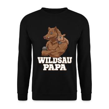 Wildschwein Vatertag Papa Vater und Baby - Unisex Pullover - Schwarz - Vorne - Alina (178cm) & Michal (187cm)