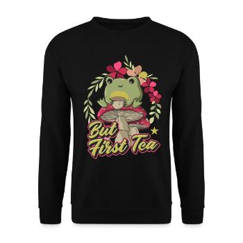 Cottagecore Aesthetic Frog Sipping Tea - Unisex Sweatshirt - black - Front - Alina (178cm) & Michal (187cm)