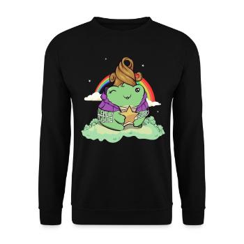 Avant Garde Aesthetic Funny Kawaii Frog - Unisex Pullover - Schwarz - Vorne - Alina (178cm) & Michal (187cm)