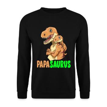 Papasaurus Dino Sohn Papa Vatertag Dinosaurier - Unisex Pullover - Schwarz - Vorne - Alina (178cm) & Michal (187cm)