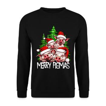 Merry pigmas Christmas pig happy pig - Unisex Sweatshirt - black - Front - Alina (178cm) & Michal (187cm)