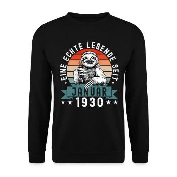 Faultier Geburtstag Januar 1930 Geboren Jahrgang - Unisex Pullover - Schwarz - Vorne - Alina (178cm) & Michal (187cm)