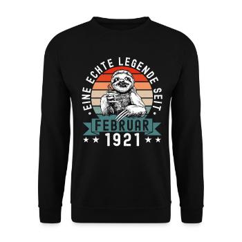 Faultier Geburtstag Februar 1921 Geboren Jahrgang - Unisex Pullover - Schwarz - Vorne - Alina (178cm) & Michal (187cm)