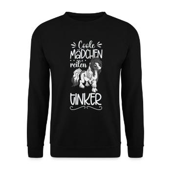 Coole Mädchen reiten Tinker - Unisex Pullover - Schwarz - Vorne - Alina (178cm) & Michal (187cm)