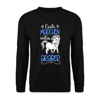 Coole Mädchen reiten Araber - Unisex Pullover - Schwarz - Vorne - Alina (178cm) & Michal (187cm)