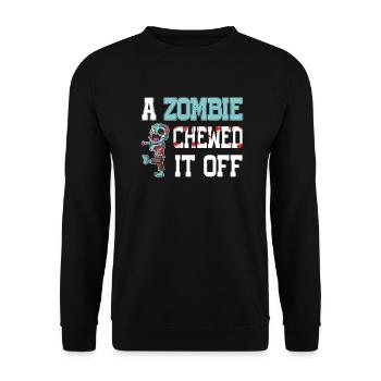 Ein Zombie kaute es ab Amputierter Wortspiel - Unisex Pullover - Schwarz - Vorne - Alina (178cm) & Michal (187cm)