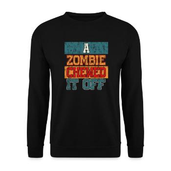 Ein Zombie kaute es ab Künstliches Bein Block - Unisex Pullover - Schwarz - Vorne - Alina (178cm) & Michal (187cm)