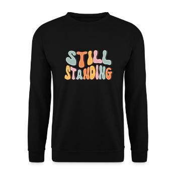 Empowering Still Standing Vintage Amputee Humor - Unisex Pullover - Schwarz - Vorne - Alina (178cm) & Michal (187cm)
