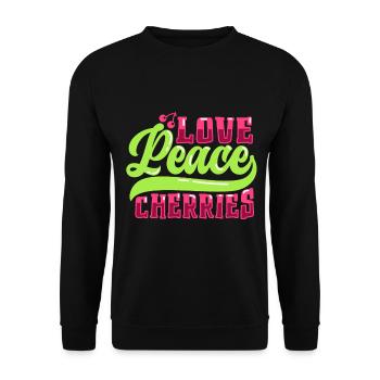 Love Peace Cherries - Kirschen - Unisex Pullover - Schwarz - Vorne - Alina (178cm) & Michal (187cm)