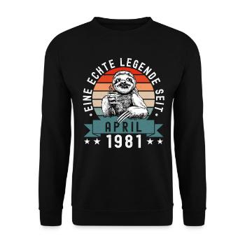 Faultier Geburtstag April 1981 Geboren Jahrgang - Unisex Pullover - Schwarz - Vorne - Alina (178cm) & Michal (187cm)
