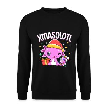Xmasolotl - Weihnachten Axolotl - Unisex Pullover - Schwarz - Vorne - Alina (178cm) & Michal (187cm)