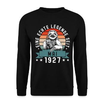 Faultier Geburtstag Mai 1927 Geboren Jahrgang 1927 - Unisex Pullover - Schwarz - Vorne - Alina (178cm) & Michal (187cm)