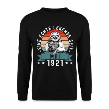 Faultier Geburtstag Mai 1921 Geboren Jahrgang 1921 - Unisex Pullover - Schwarz - Vorne - Alina (178cm) & Michal (187cm)