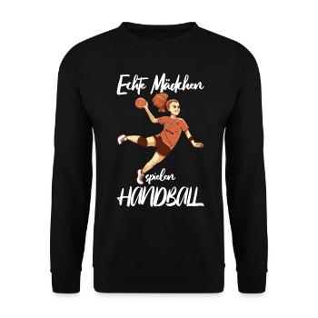 Handballspielerin Handball Ball Outfit Handballer - Unisex Pullover - Schwarz - Vorne - Alina (178cm) & Michal (187cm)