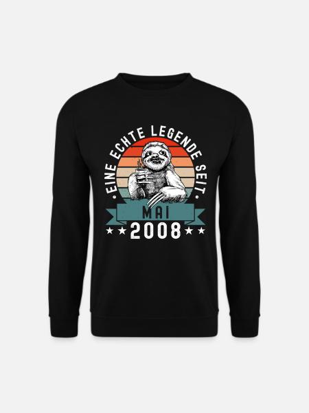 Faultier Geburtstag Mai 2008 Geboren Jahrgang 2008 - Unisex Pullover - Schwarz