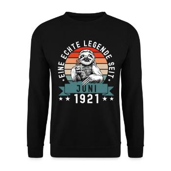 Faultier Geburtstag Juni 1921 Geboren Jahrgang - Unisex Pullover - Schwarz - Vorne - Alina (178cm) & Michal (187cm)