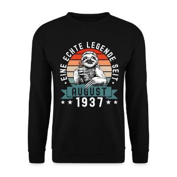 Faultier Geburtstag August 1937 Geboren Jahrgang - Unisex Pullover - Schwarz - Vorne - Alina (178cm) & Michal (187cm)