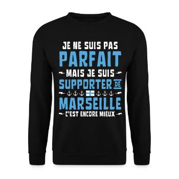 Marseille Football Je ne suis pas parfait mais - Sweat-shirt Unisexe - noir - Devant - Alina (178cm) & Michal (187cm)