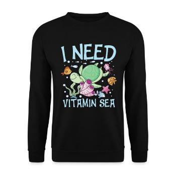 I Need Vitamin Sea für Schildkrötenliebhaber - Unisex Pullover - Schwarz - Vorne - Alina (178cm) & Michal (187cm)