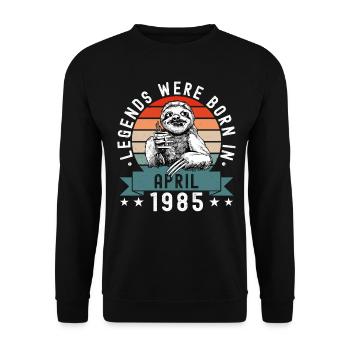 Legends Were Born In April 1985 Faultier Sloth - Unisex Sweatshirt - black - Front - Alina (178cm) & Michal (187cm)