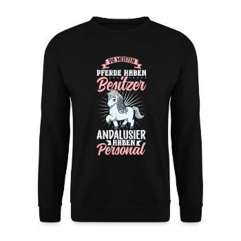 Die meisten Pferde haben Besitzer - Andalusier - Unisex Pullover - Schwarz - Vorne - Alina (178cm) & Michal (187cm)