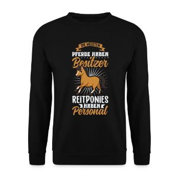 Die meisten Pferde haben Besitzer - Reitpony - Unisex Pullover - Schwarz - Vorne - Alina (178cm) & Michal (187cm)