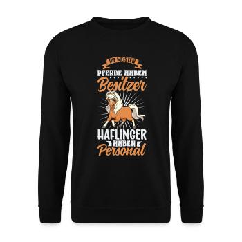 Die meisten Pferde haben Besitzer - Haflinger - Unisex Pullover - Schwarz - Vorne - Alina (178cm) & Michal (187cm)