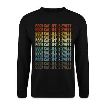 Buch Katze Leben ist süß Buchliebhaber Leser Katze - Unisex Pullover - Schwarz - Vorne - Alina (178cm) & Michal (187cm)