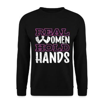 De vraies femmes se tiennent la main - bras de fer - Sweat-shirt Unisexe - noir - Devant - Alina (178cm) & Michal (187cm)