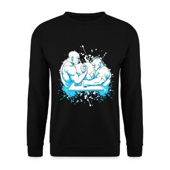 Zwei Muskelpakete beim Armdrücken - Unisex Pullover - Schwarz - Vorne - Alina (178cm) & Michal (187cm)