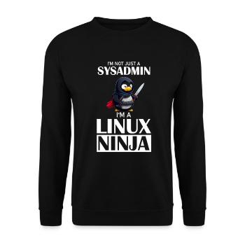 Linux Ninja I'm not a SysAdmin Tux Ninja Wizzard - Unisex Pullover - Schwarz - Vorne - Alina (178cm) & Michal (187cm)