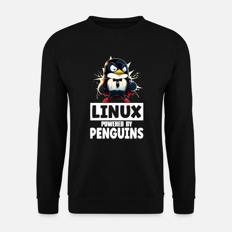Linux Tux Penguin Powered by Sudo Superhero - Unisex Pullover - Schwarz