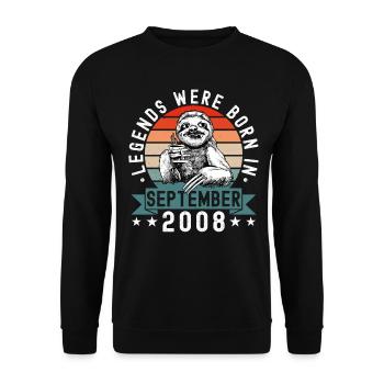 Legends Were Born In September 2008 Faultier Sloth - Unisex Sweatshirt - black - Front - Alina (178cm) & Michal (187cm)