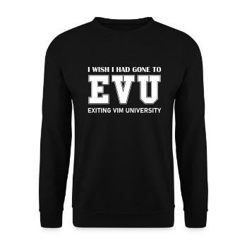 Exiting VIM University for Linux Nerds and Coders - Unisex Pullover - Schwarz - Vorne - Alina (178cm) & Michal (187cm)